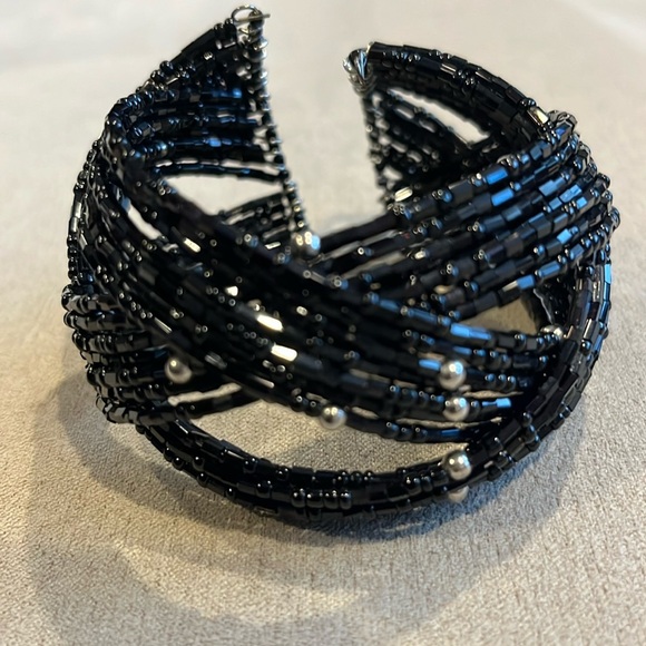 Jewelry - Black seeded bead, braided cuff bracelet